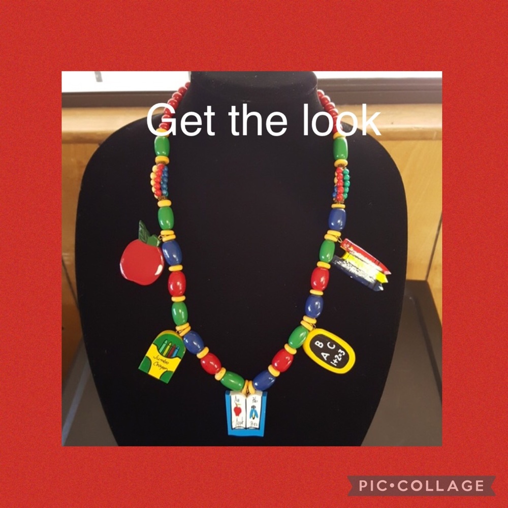 NWT Wooden Teacher necklace with wooden apple earrings